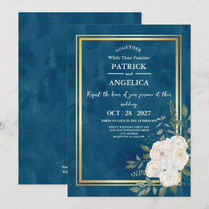 Moderne Navy Blau Burgund Gold Röte Pink Hochzeit Einladung