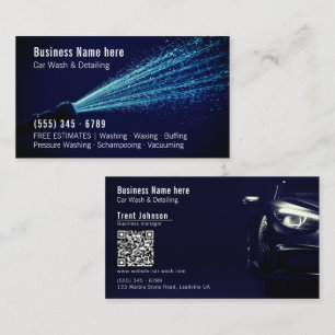 Moderne Navy-Blau-Druckwäsche-Autodetailing-QR Visitenkarte