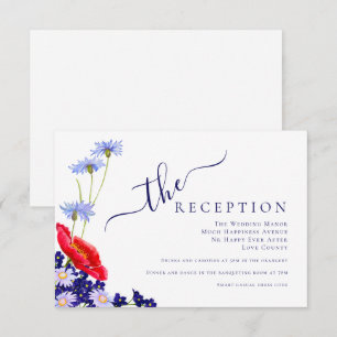 Moderne Navy Blau Elegante Sommer Blumen Hochzeit Begleitkarte