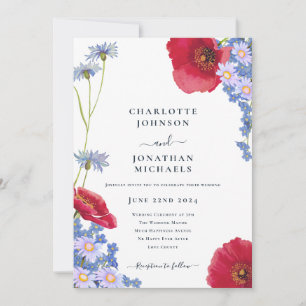 Moderne Navy-Blau elegante Wildblumen-Hochzeit Einladung