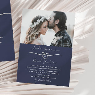 Moderne Navy Blau Foto Hochzeit Einladung