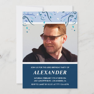 Moderne Navy-Blau-Foto-Mann 63. Geburtstag  Einladung