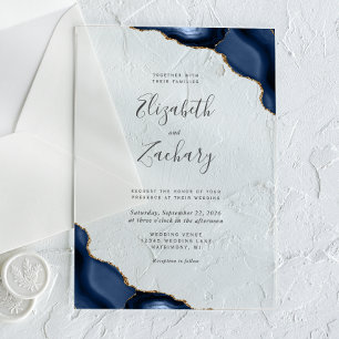 Moderne Navy-Blau-Gold-Achat-Ecken-Hochzeit Acryleinladungen