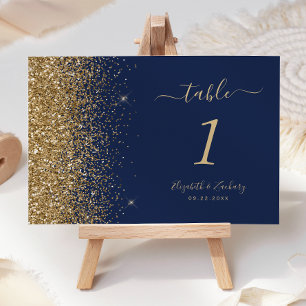 Moderne Navy Blau Gold Glitter Rand Hochzeit Tischnummer