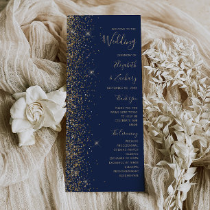 Moderne Navy Blau Gold Glitter Rand Hochzeitsprogr
