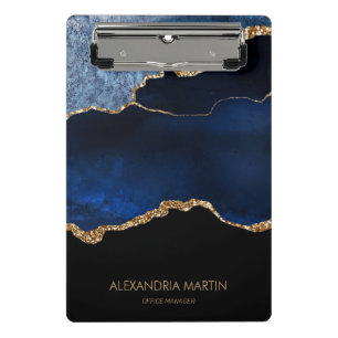 Moderne Navy Blau Gold Marmor Glitter Büro Mini Klemmbrett