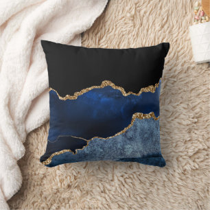 Moderne Navy Blau Gold Marmor Glitter Kissen