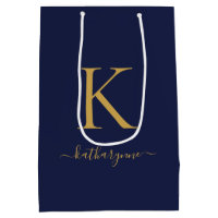 Moderne Navy Blau Gold Monogramm Name
