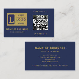 Moderne Navy Blau Gold QR-Code Benutzerdefiniertes Visitenkarte