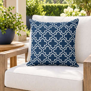 Moderne Navy Blau Marokkanisches Vierpass-Muster Kissen