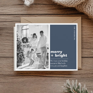 Moderne Navy-Blau-Merry + Bright-Weihnachtsfoto Postkarte
