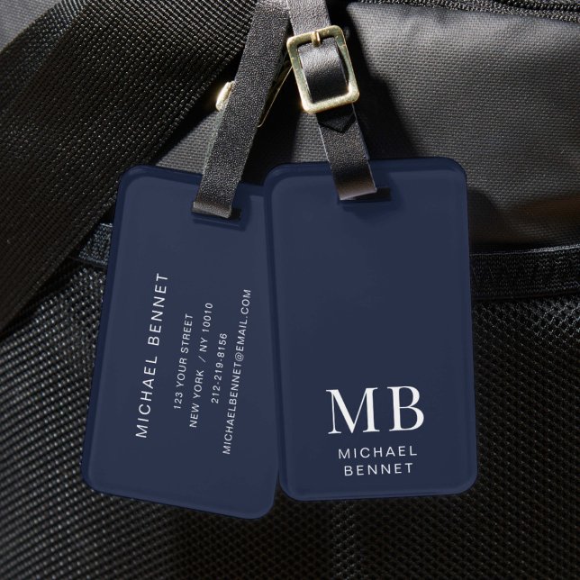 Moderne Navy Blau Monogramm Gepäckanhänger (Modern Navy Blue Monogram Luggage Tag)