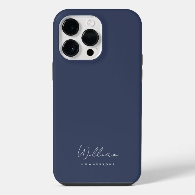 Moderne Navy-Blau-Monogramm-Name-Skript iPhone Hülle (Rückseite)