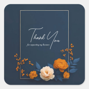 Moderne Navy Blau Orange Creme Floral Gold Rahmen Quadratischer Aufkleber