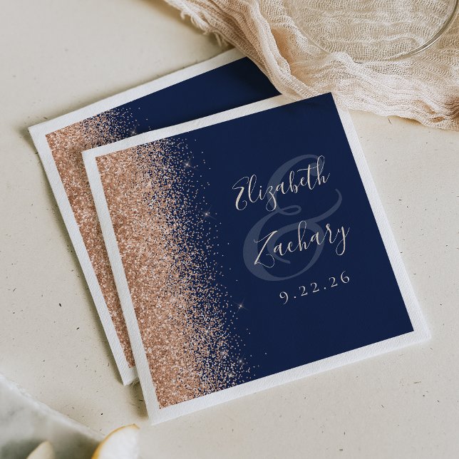 Moderne Navy-Blau-Pfirsich-Glitter-Hochzeit Serviette (Von Creator hochgeladen)