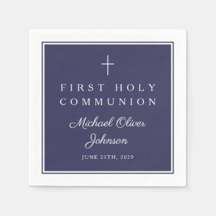 Moderne Navy Blau Religiöser Junge Erste Kommunion Serviette