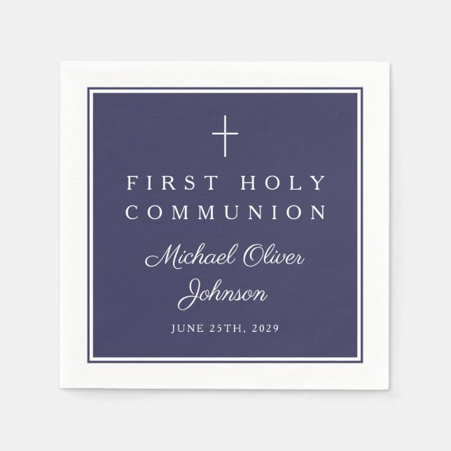 Moderne Navy Blau Religiöser Junge Erste Kommunion Serviette (Vorderseite)