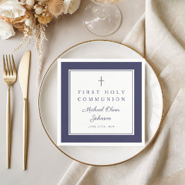Moderne Navy Blau Religiöser Junge Erste Kommunion Serviette
