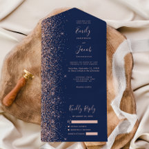 Moderne Navy-Blau-Roségold-Glitter-Hochzeit