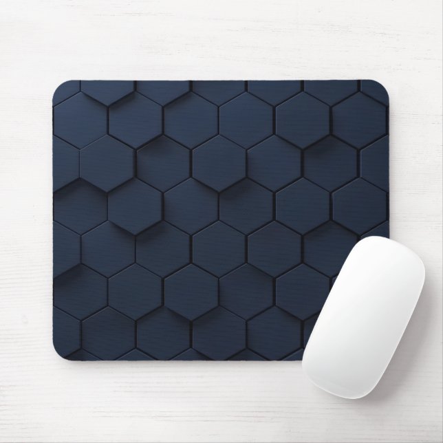 Moderne Navy-Blau-Sechseck-3D-Struktur Mousepad (Mit Mouse)