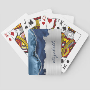 Moderne Navy Blau Silber Achat Metallisch Spielkarten