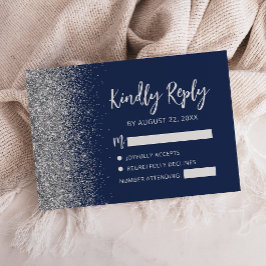 Moderne Navy-Blau-Silber-Glitter-Kalligrafie-Schri RSVP Karte