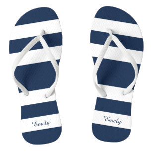 Moderne Navy Blau Streifen Name Flip Flops