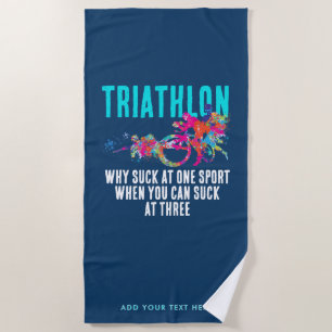 Moderne Navy Blau Triathlon Sport Humor Fette Typo Strandtuch