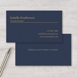 Moderne Navy Blau und Gold Virtueller Assistent Visitenkarte