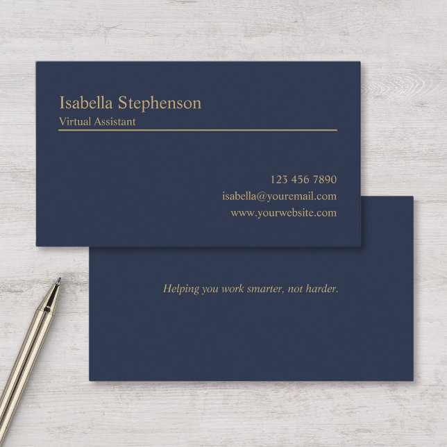 Moderne Navy Blau und Gold Virtueller Assistent  Visitenkarte (Von Creator hochgeladen)