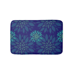 Moderne Navy-Blau und Grün Florale Blätter Muster Badematte