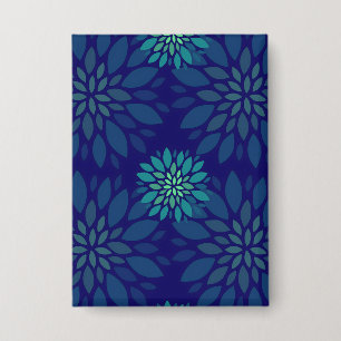 Moderne Navy-Blau und Grün Florale Blätter Muster Button