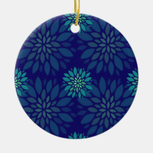 Moderne Navy-Blau und Grün Florale Blätter Muster Keramik Ornament