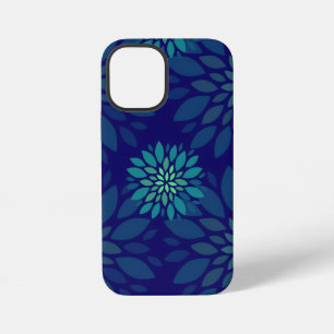 Moderne Navy-Blau und Grüne Blumenblätter Muster iPhone 12 Mini Hülle