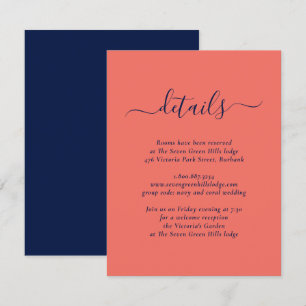 Moderne Navy-Blau und Korallen-Hochzeit Begleitkarte