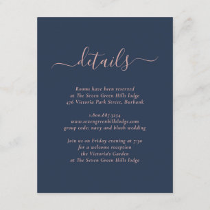 Moderne Navy-Blau und Rosé Hochzeit-Beilagekarte Begleitkarte