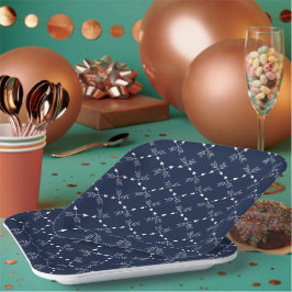 Moderne Navy Blau und Weiß Muster Urlaub Pappteller