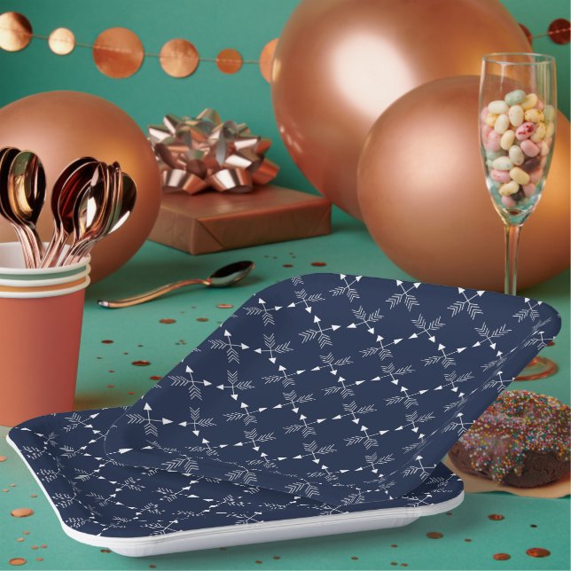 Moderne Navy Blau und Weiß Muster Urlaub Pappteller (Multi)