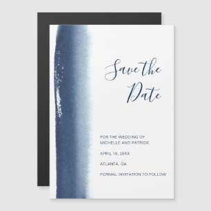 Moderne Navy-Blau-Watercolor-Hochzeit 'Save the Da Magneteinladung