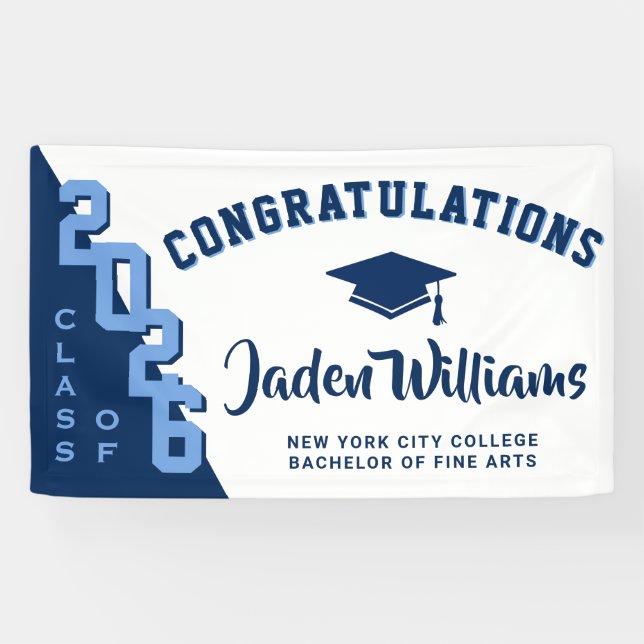 Moderne Navy Blue Abschluss Class 2025 Party Banner (Horizontal)