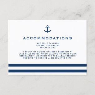 Moderne Navy Blue Anchor Nautical Accommodations Begleitkarte