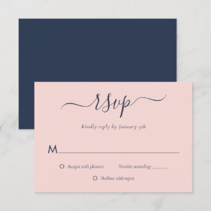 Moderne Navy Blue and Blush Wedding RSVP Card Karte