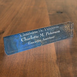 Moderne Navy Blue and Gold Aquarell Namensplakette