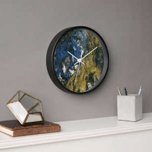 Moderne Navy Blue Black Gold Abstrakte Kunst Uhr