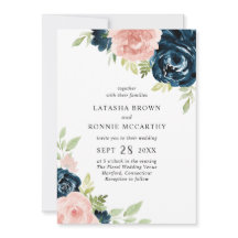 Moderne Navy Blue Blush Pink Floral Elegante Hochz