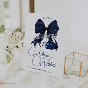 Moderne Navy Blue Bow Abschluss Beratung & Wünsche Sockelschild