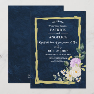 Moderne Navy Blue Burgundy Gold Blush Pink Wedding Einladung