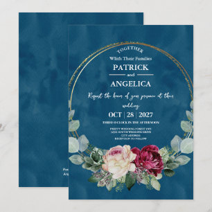 Moderne Navy Blue Burgundy Gold Blush Pink Wedding Einladung