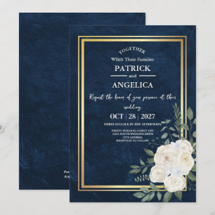 Moderne Navy Blue Burgundy Gold Blush Pink Wedding Einladung