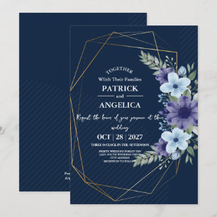 Moderne Navy Blue Burgundy Gold Blush Pink Wedding Einladung